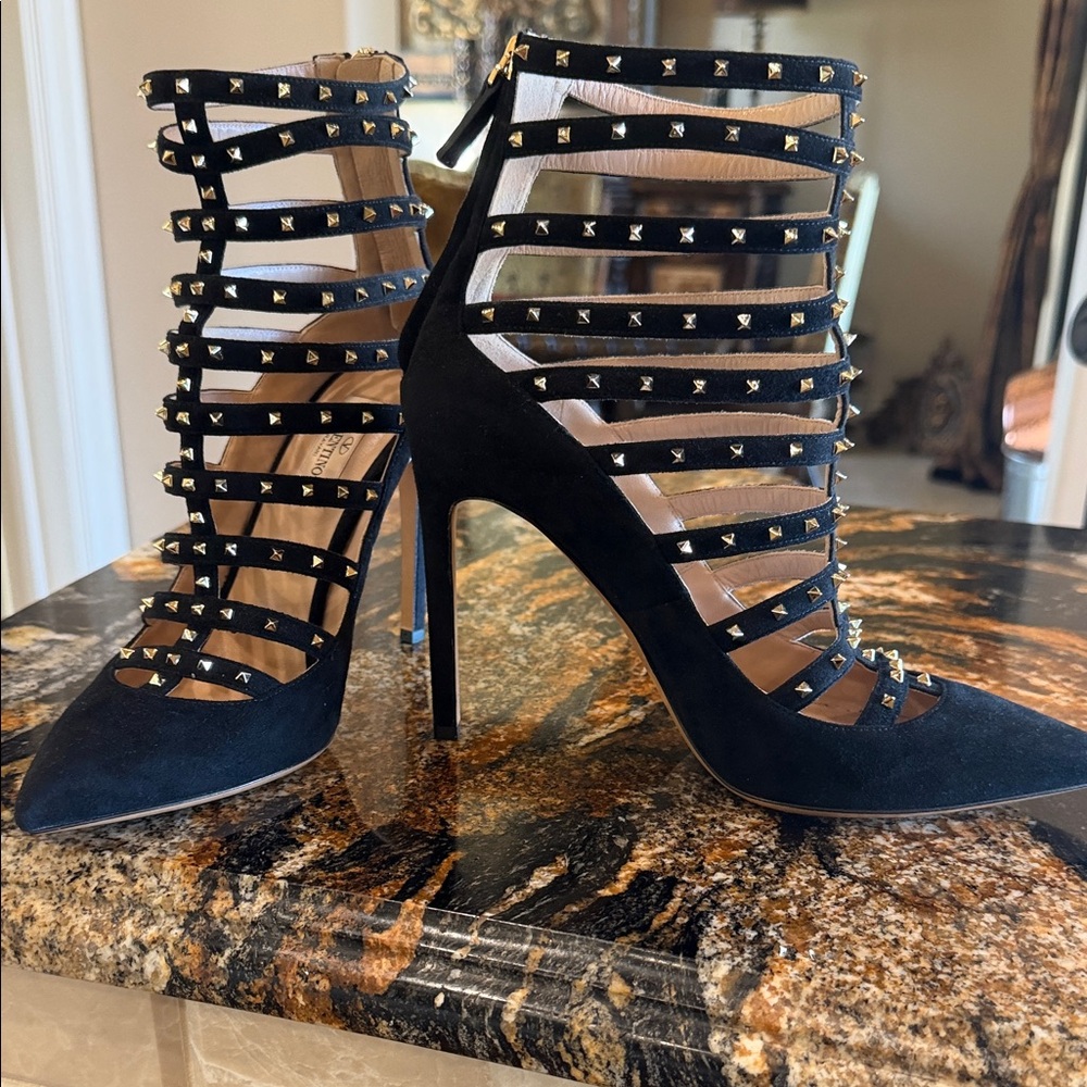 Valentino Garavani Black Studded Cage Heels